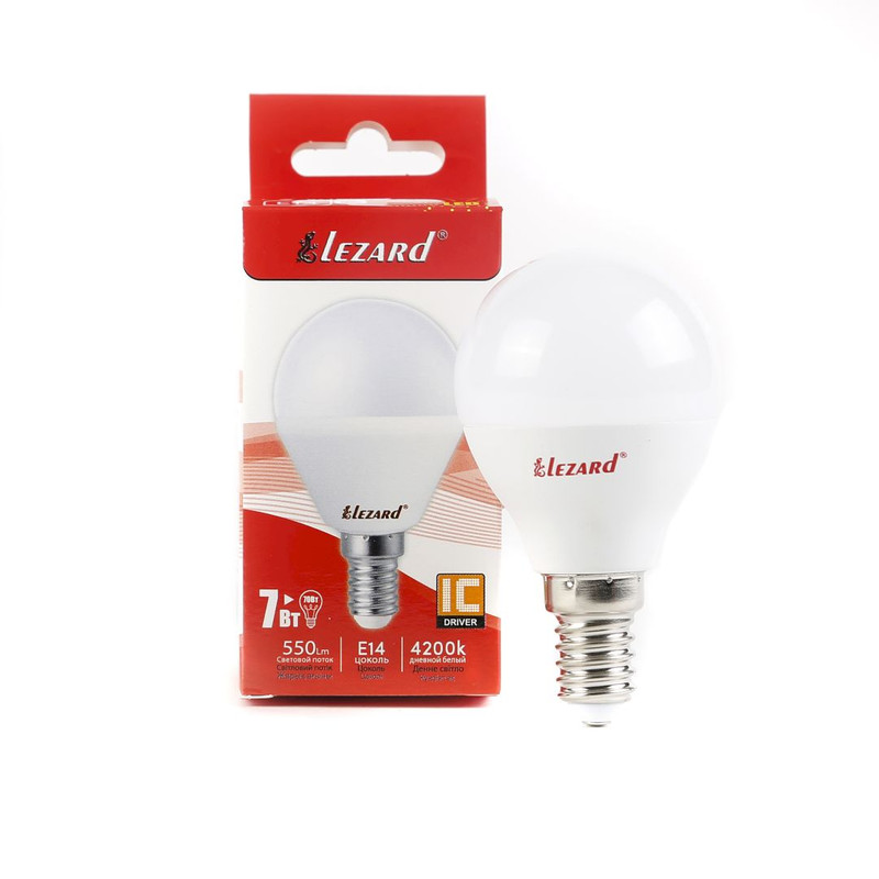Лампа світлодіодна Lezard LED GLOB A45 7Вт, E14, 550K (442-A45-1407)
